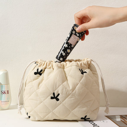 Cross-Border Makeup Brush Quilted Cosmetic Bag Large Capacity Tote Cosmetic Bag Fashionable Simple Korean Style Floral Storage Bag