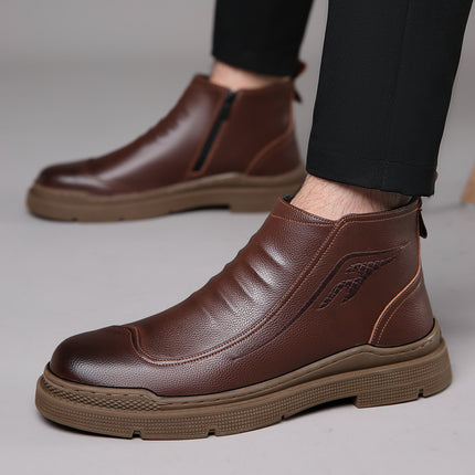 2022 Winter Men's Cotton Shoes Men's Middle-aged and Elderly Fleece-lined Warm Casual Leather Shoes Non-slip Cross-border Thickened Fleece Men's Shoes