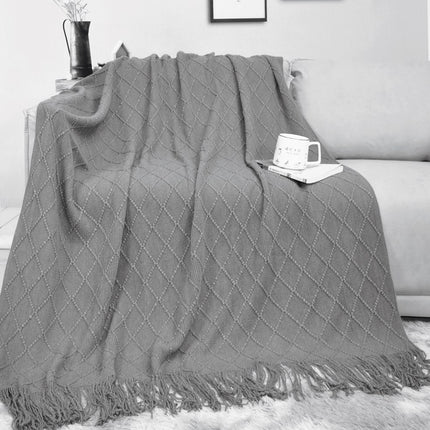 Knitted Blanket Scandinavian Pure Color Soft Maternal and Infant Grade Hotel Accessible Luxury Tassel Knitted Blanket Comfortable Office Nap Blanket