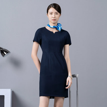 2025 New Navy Blue Professional Dress Women's Summer Front Desk Reception Work Wear Beautician Work Clothes High-End Club