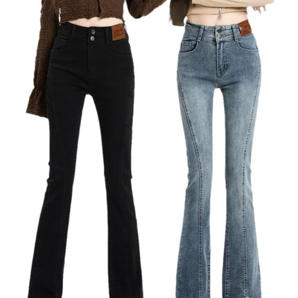 Vintage Blue Micro La Jeans Women's Autumn 2024 Fashionable All-match New High Waist Slimming Fur-edged Horseshoe Pants