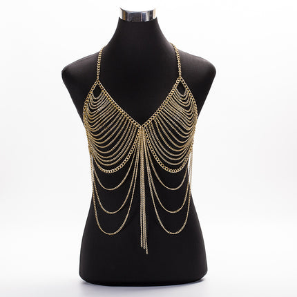 European and American Exaggerated Aluminum Chain Multi-layered Tassel Body Chain Women's Fashion Nightclub Dance Performance Disco Clothing Body Chain