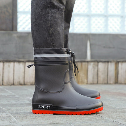 Cross-border Fashion Men's Rain Boots Mid-tube Rain Boots Non-slip Water Shoes Couple's fleece-lined Rubber Shoes Kitchen Car Wash Fishing Work Shoes