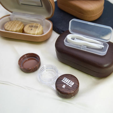 Exquisite Leather Contact Lens Box Japanese Style Women's Large Capacity Simple Retro Accompanying Box with Mirror for Boys