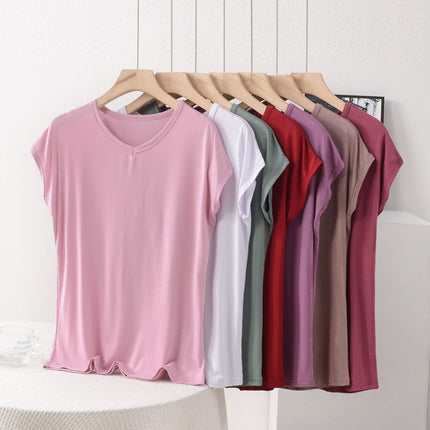 V-neck Modal Short-sleeved T-shirt Women's Summer Thin Loose plus size chubby girl 100.00kg Base Shirt Top Wide Shoulder Vest