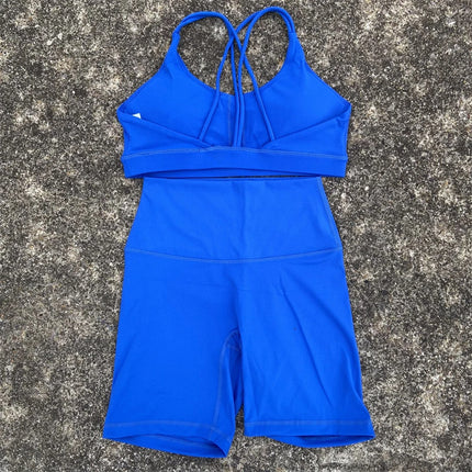 Solid Color Women's Naked Tight Yoga Shorts suit Hollow-out Cross-back Sports Underwear gym yoga set