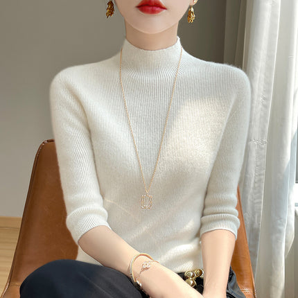 First-Line Readymade Clothing Autumn and Winter New Half Sleeve Half Turtleneck Sweater Women's Outer Wear Slim-Fit Tight Inner Knitted Base Shirt