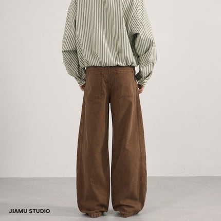 Jiamu American Brown Silhouette Scimitar Casual Pants for Men and Women Baggy Loose Wide-Leg Neutral Draped Banana Pants