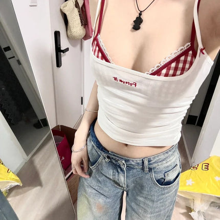 Hot Girl Suit Women's Swimsuit Summer Letter Print Slim White Suspender Belt