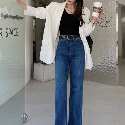 2026 Spring/Summer New Women's Straight-Leg Jeans with High Waist, Loose Fit, Slimming Wide-Leg, Floor-Length Narrow Version