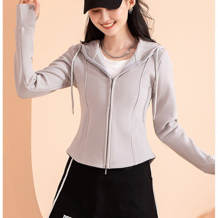 Graphene Hooded Short Jacket, Slim Fit, Versatile Double-Sided Fleece Sweatshirt, Cardigan, Heated Short Style for Autumn and Winter, Slim Fit