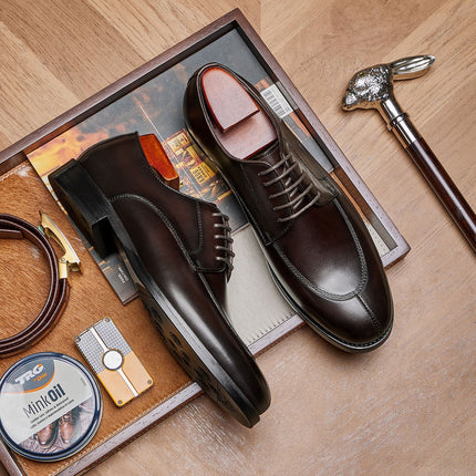 Leather Shoes Men's Formal Business 2025 New Wedding Groom Derby Shoes Genuine Leather Men's Shoes British Style Shoes Men