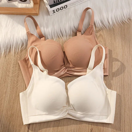 100% Mulberry Silk Seamless Underwear Women's Small Push-Up Breast Gathering 2025 New Breast Reduction Wireless Bra Winter