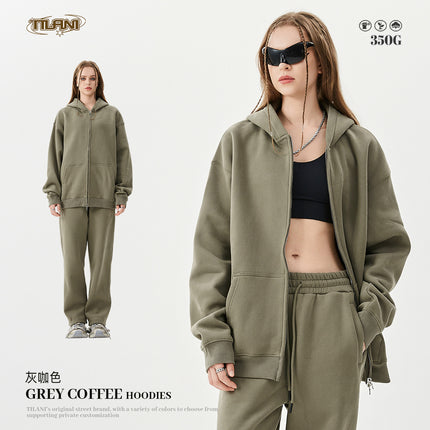 Tilani Men's Autumn and Winter Velvet Thickeneded Hooded Cardigan Sweatshirt Sweatpants American Fashion Brand Youth Hoodie Suit