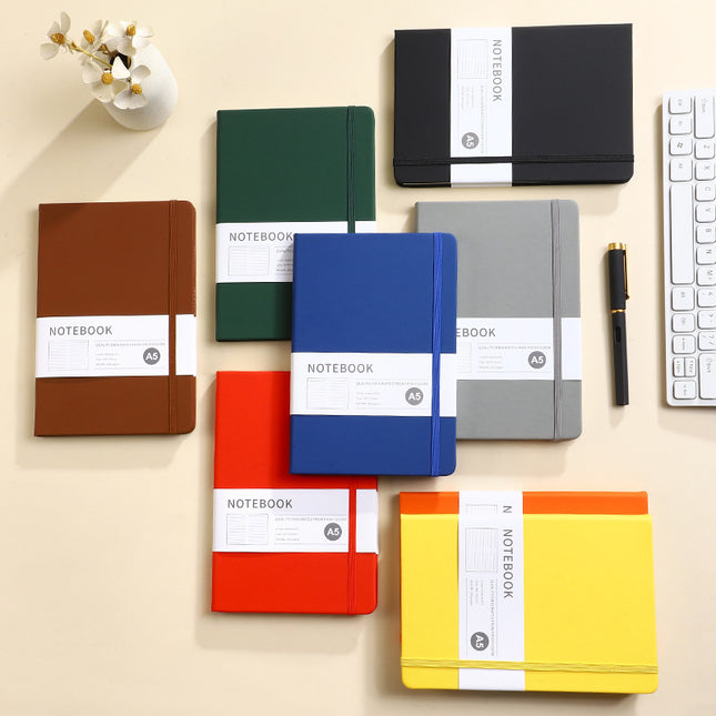 A5 imitation leather strap notebook cross-border in stock business office hard leather notebook elastic band notepad can be customized