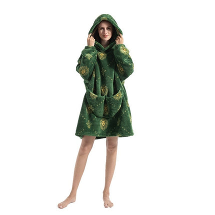 Cross-border New Printed Flannel Pullover Adult Cotton Velvet Lazy Clothing Cape Nightgown Warm Thickened Cold-proof Clothing