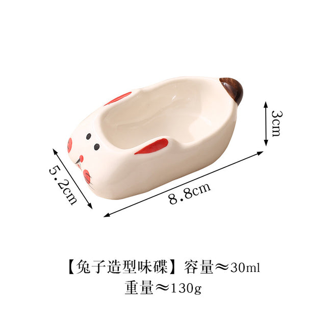 Creative Cartoon-Style Ceramic Dish with Chopstick Holder, Small Household Dish, Seasoning Dish, Hot Pot Dipping Dish, Condiment Dish
