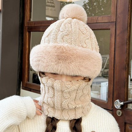 Hat Women's Winter Cycling Mask Full Face Hood Windproof Neck Scarf Fleece-Lined Ear Protection Hood Warm All-In-One Hat