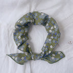 Dark green background gray green floral / 100% cotton 58x58cm square scarf