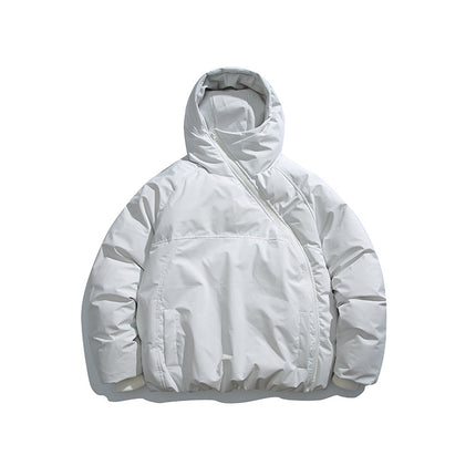 Diagonal Zipper Hooded Thickened Warm Cotton Clothing for Men and Women Niche Design Trendy Brand Couple Warm Cotton Clothing