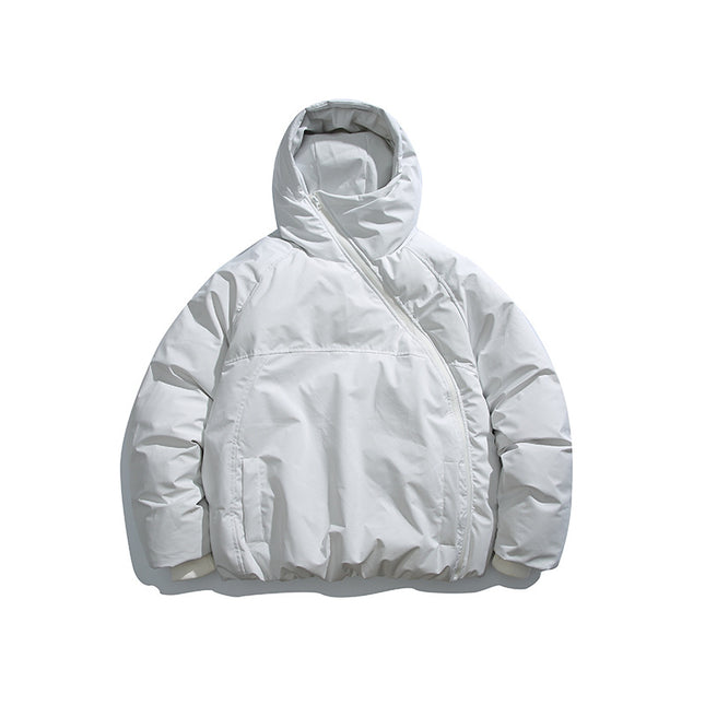 Diagonal Zipper Hooded Thickened Warm Cotton Clothing for Men and Women Niche Design Trendy Brand Couple Warm Cotton Clothing