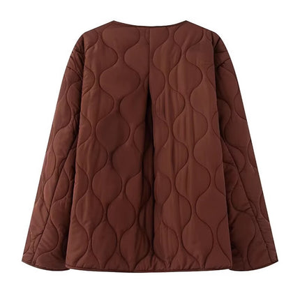 European and American Style Cross-Border Export Women's 2025 Fashionable Autumn and Winter Simple and Versatile Round Neck Long-Sleeved Cotton Jacket Quilted Cotton Jacket