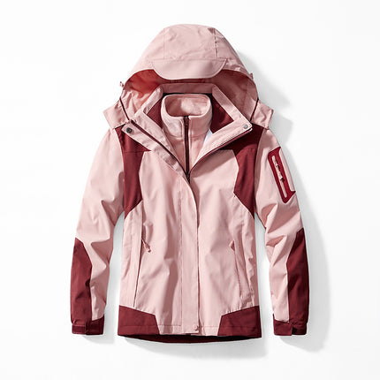 Men's Three-In-One Jacket with Detachable Mink Velvet Lining, Two-Piece Set for Women, Outdoor Mountaineering Clothing, Windproof and Waterproof Jacket