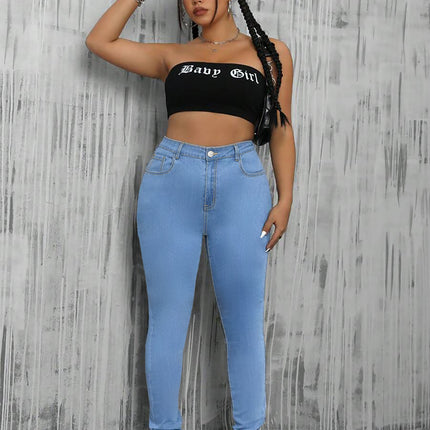 Guangzhou Supply Chain Tiktok Pop In-Stock Women's Jeans High-Stretch Zipper Mid-Waist Skinny Pants