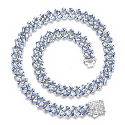 Amazon New Blue T Square Diamond Cuban Chain 13mm Men's Heavy Industry Miami Necklace Jewelry Cross-border Exclusive