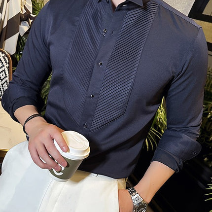 Internet Trendy Men's Banquet Gentleman's Dress Shirt French Wing Collar Shirt Men's Long Sleeve Business Organ Pleated Shirt