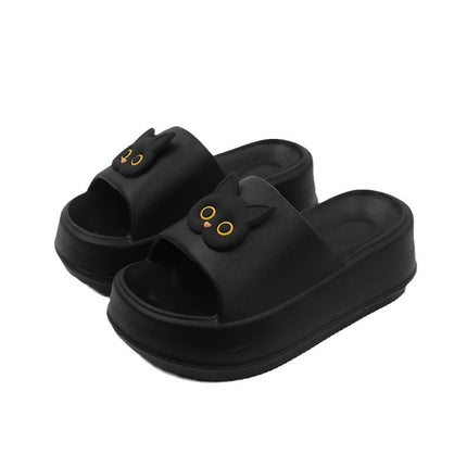 Thick-soled slippers for women's outdoor wear summer one-word latest black and white cat online famous beach shoes non-slip high heel sandals
