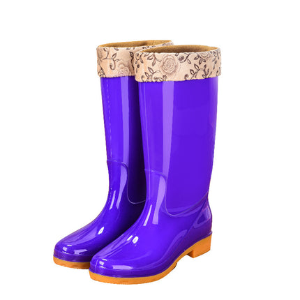 pvc medium-high adult women's rain boots waterproof non-slip women's water shoes outdoor kitchen work warm rain boots wholesale
