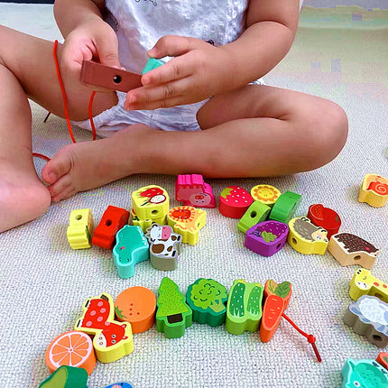 Cross-border Wooden Beads 100 Infant Wooden Rope-wearing Educational Mentation Training Building Blocks Toys for 1-6 Years Old Boys and Girls