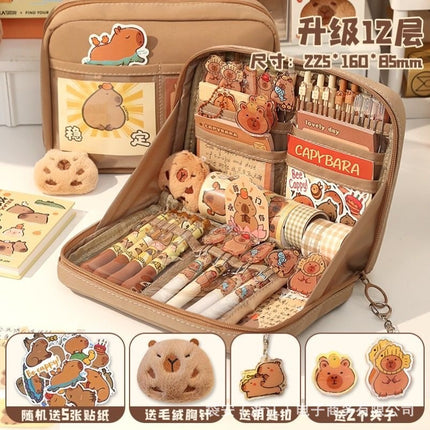 Capibala Capybara Pencil Case Large Capacity 12-Layer Coffee Maillard High-Value Multi-Function Pencil Case