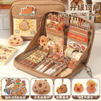 Multi-layer standing pencil case-coffee 5 capybara sticker capybara doll keychain 2 clip