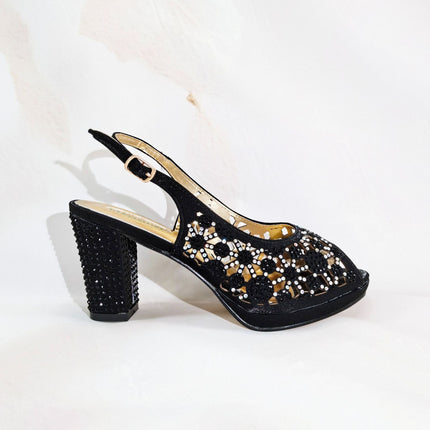 Queenyan Export Open-Toe Women's Shoes and Bags Set, Cut Out Design, Exquisite Hot Diamonds, Elegant Banquet Style