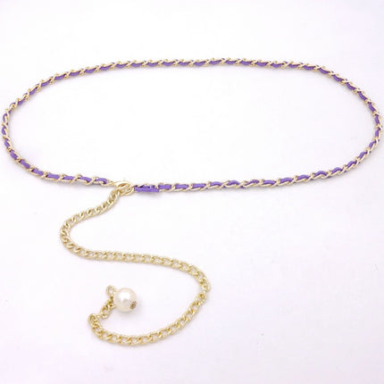 Korean style versatile metal thin waist chain women's skirt decorative pearl belt sweet lady decorative belt