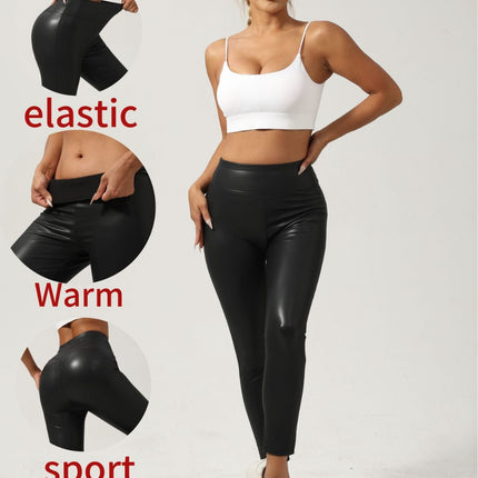European and American Cross-Border Hot Selling New Pu Leather Pants Classic Black Women's High Waist Hip Lifting Sexy Stretch Slim Leggings
