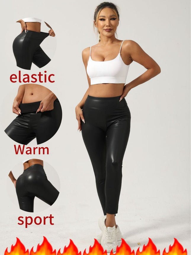 European and American Cross-Border Hot Selling New Pu Leather Pants Classic Black Women's High Waist Hip Lifting Sexy Stretch Slim Leggings