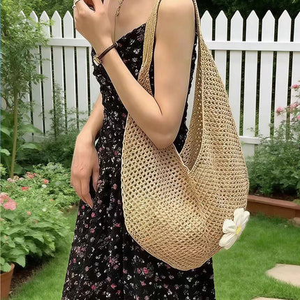 Large-Capacity Bag for Women 2025 New Versatile One-Shoulder Seaside Vacation Beach Bag Woven Straw Commuter Tote Bag