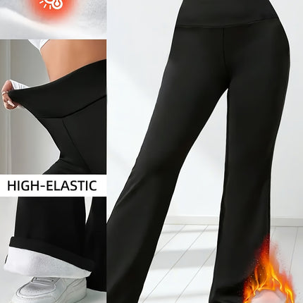 Jiaochan Cross-Border Amazon Popular Fleece-Lined Leggings Autumn and Winter High-Waisted Winter Yoga Pants Flared Wide-Leg Thermal Pants