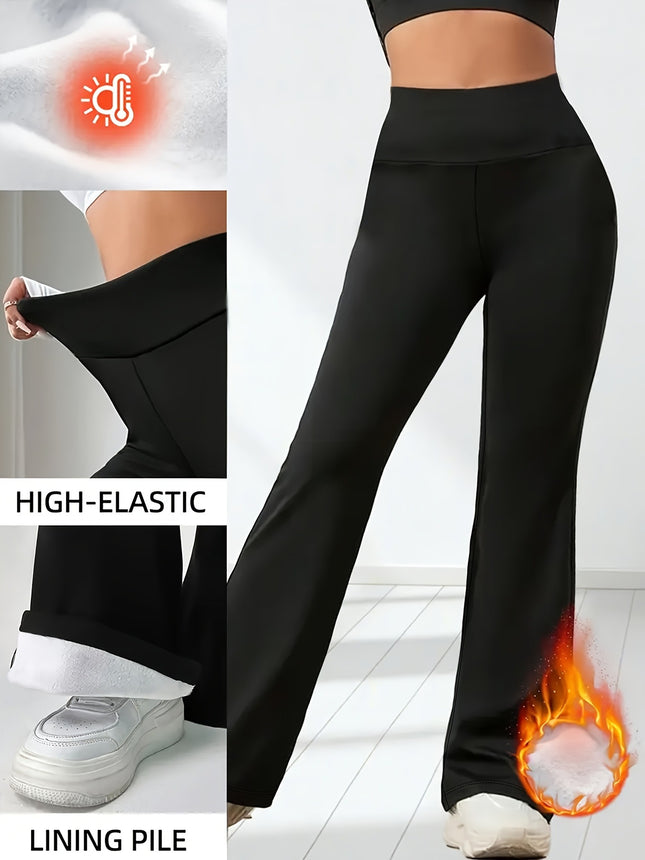 Jiaochan Cross-Border Amazon Popular Fleece-Lined Leggings Autumn and Winter High-Waisted Winter Yoga Pants Flared Wide-Leg Thermal Pants