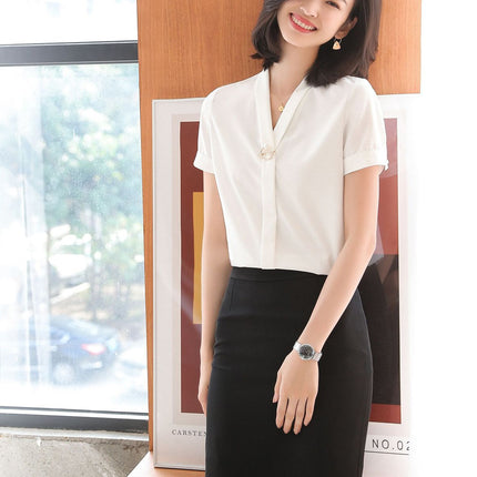 [Chuishun Soft Waxy] Women's Summer Short-sleeved Shirt Work Clothes Professional suit High-end Front Desk Sales Department Work Clothes