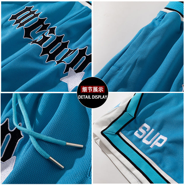 Trendy Brand Simple Sports Shorts Men's Summer Ins New American-style Embroidered Letter Color-matching Ribbon Casual Pants