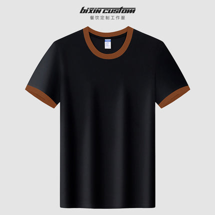 A Little Summer Catering Round Neck T-Shirt Milk Tea Hot Pot Restaurant Supermarket Service Staff Uniform Short-Sleeved Printed Logo