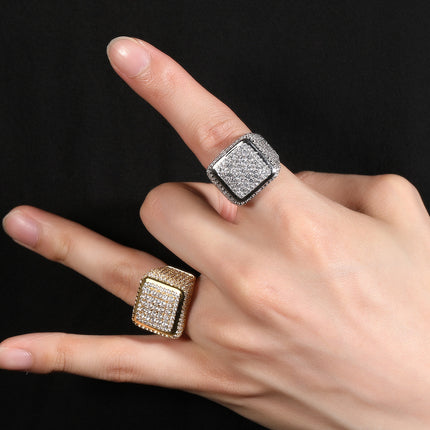 Cross-border source manufacturers directly supply fashionable atmosphere square round diamond ring European and American hip-hop trendy men cool ring