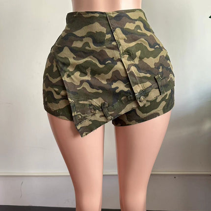 F207 European and American Clothing Cross-Border Jeans Women's Low-Waist Splicing Slim Stretch Asymmetrical Trendy Denim Shorts