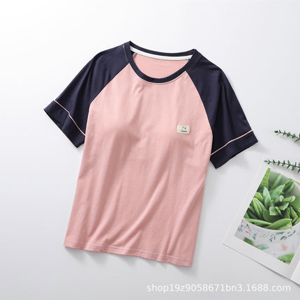 Wholesale Summer Raglan Short-Sleeved Pure Cotton with Chest Pad Round Neck Pullover T-Shirt Casual Home Top Drop Shipping