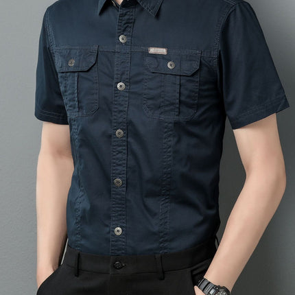 Summer Youth Men's American Style Outdoor Tooling Short-sleeved Shirt Men's Middle-aged plus size Multi-pocket Lag Tooling POLO
