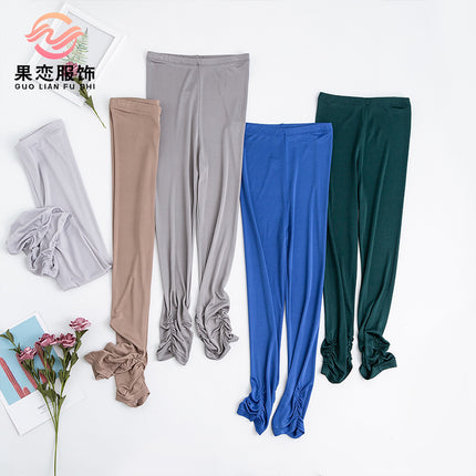 Guolian Silk Nine-Point Leggings for Women, Multi-Color Mulberry Silk Knitted Leggings, Slimming Look Elastic Pants